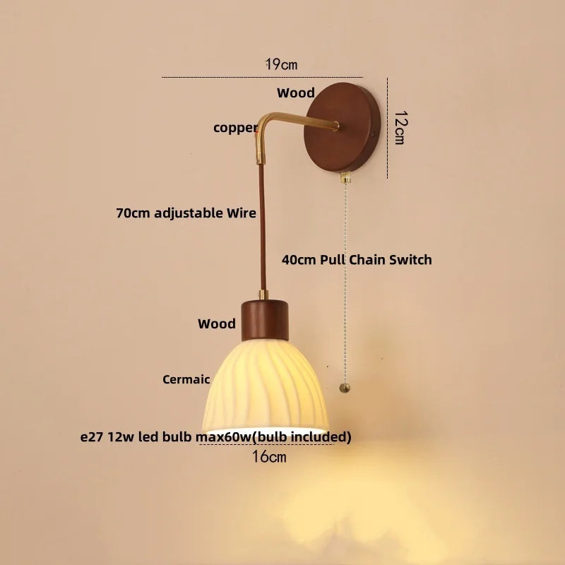 DecorBites™ Adjustable LED Wall Light Fixture with Ceramic Wood Base for Home Decor