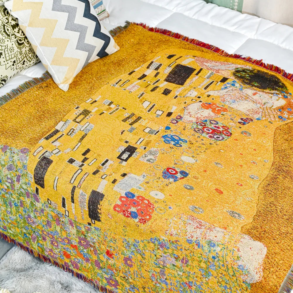 DecorBites™ Gustav Klimt The Kiss Art Pattern Cotton Fabric Blanket
