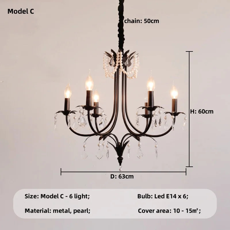 DecorBites™ Black E14 Candle Chandelier: French Living Room Pendant Lighting for Home Decor