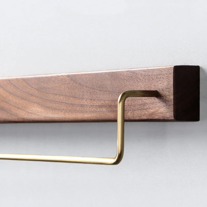 DecorBites™ Black Walnut Wood Towel Rack with Brass Accents