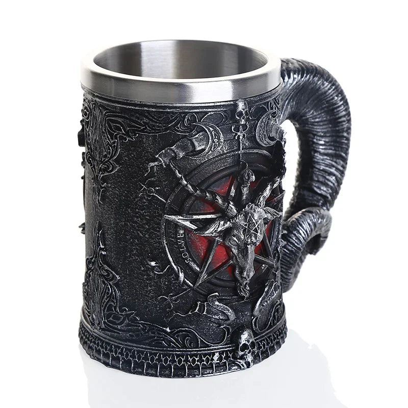 DecorBites™ Baphomet Resin Stainless Steel Beer Glass Tankard Pub Bar Decor