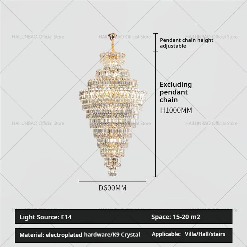 DecorBites™ Crystal Chandelier: Penthouse Light Luxury for Villa Livingroom, Rotating Staircase Atmosphere