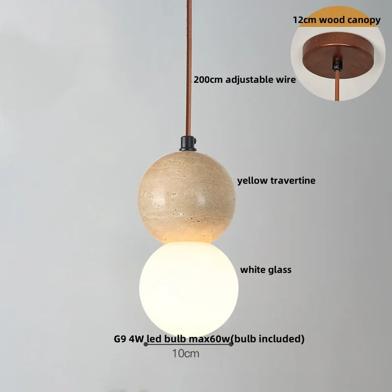 DecorBites™ LED Pendant Lights Wood Home Decor Yellow Stone Globe Hanging Lamp