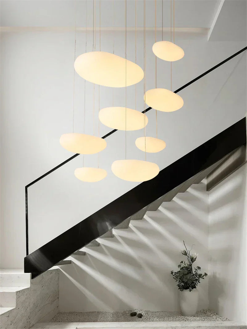 DecorBites™ LED Pebble Pendant Light: Stylish White Chandelier for Living Room, Bedroom, and Restaurant Décor.