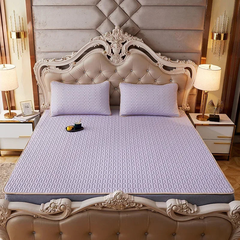 DecorBites™ Cartoon Print Silky Mattress Set: 4-Layer Quilted Breathable Cushion
