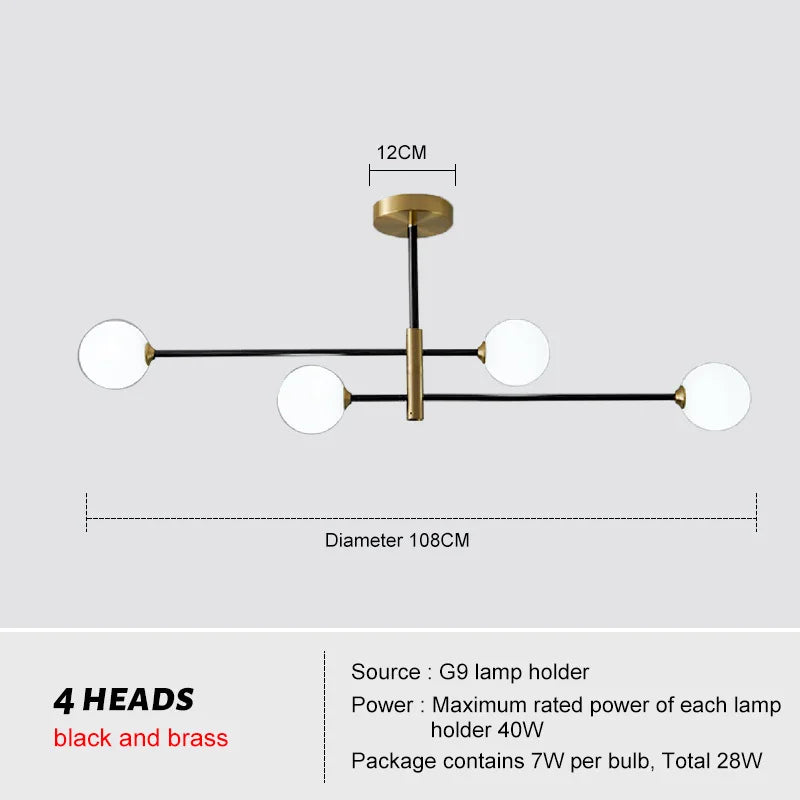 DecorBites™ Brass Chandelier: Nordic Glass Pendant Lights for Home, Living Room, Bedroom, Restaurant & Cafe