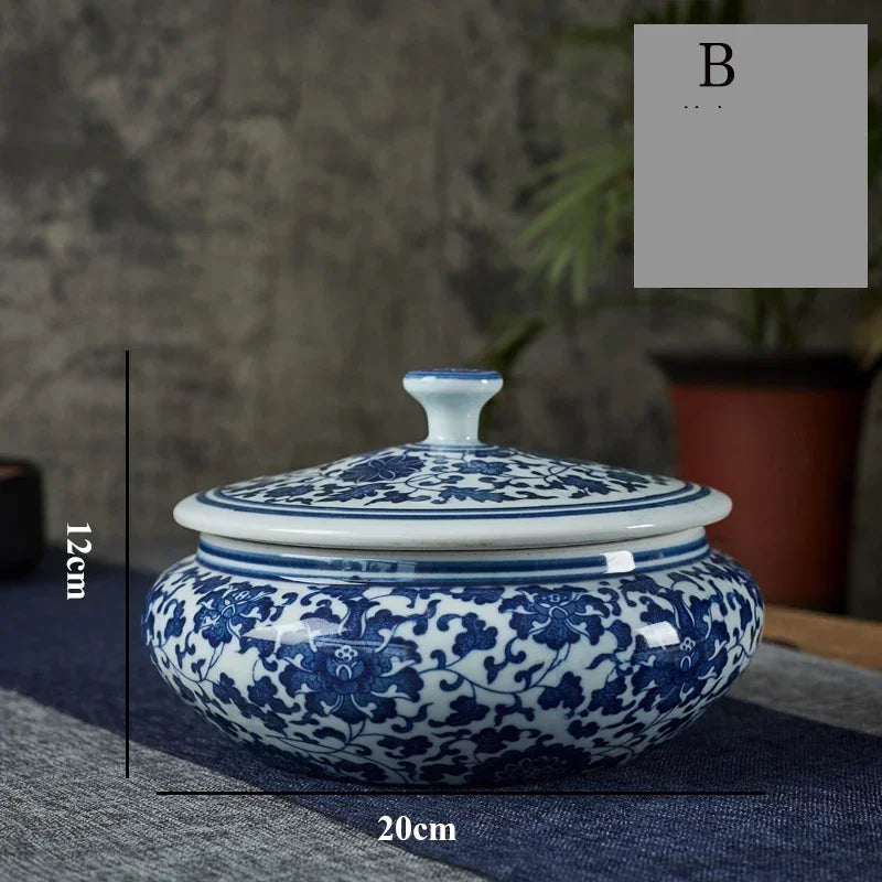 DecorBites™ Blue Flower Ceramic Tea Caddy Jar - Living Room Decor or Home Ornament