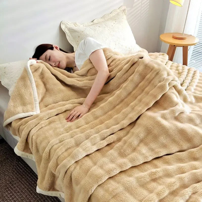 DecorBites™ Bubble Velvet Blanket: Soft Cozy Flannel Sofa Cover, Single/Double, Office Nap & Air Conditioning
