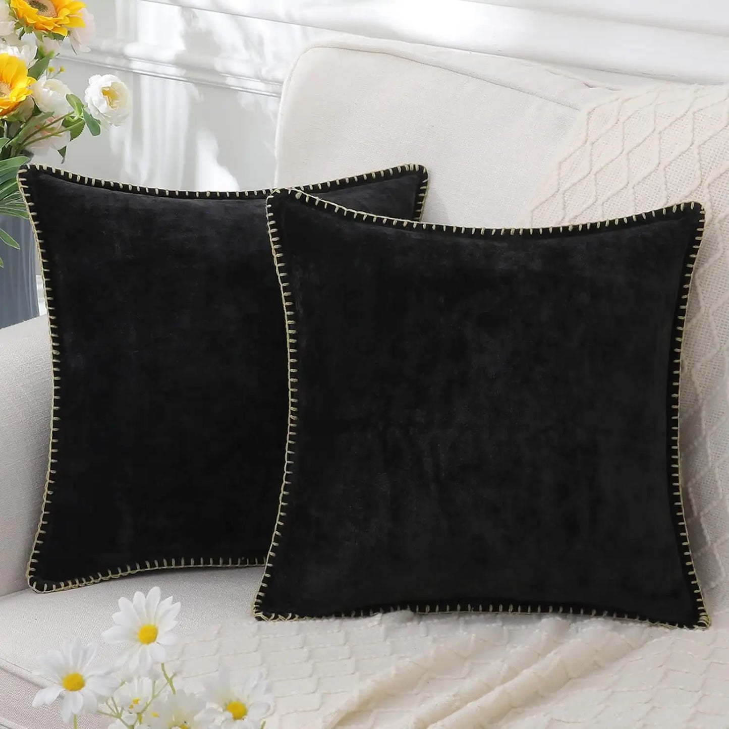 DecorBites™ Blue Chenille Cushion Covers 18x18 Luxury Throw Pillow Cover for Home Decor