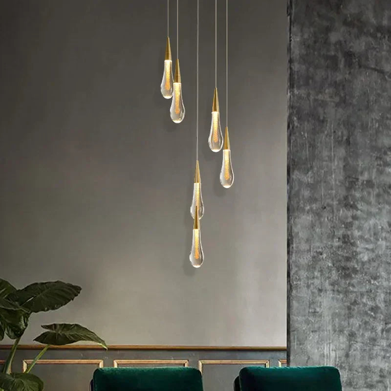 DecorBites™ Gold Crystal Chandelier: Elegant Staircase LED Lighting Fixture for Villa Lobby