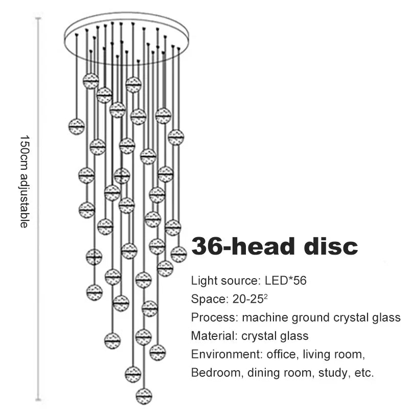 DecorBites™ Crystal Ball Chandelier Pendant Light for Staircase Hallway Bar Décor