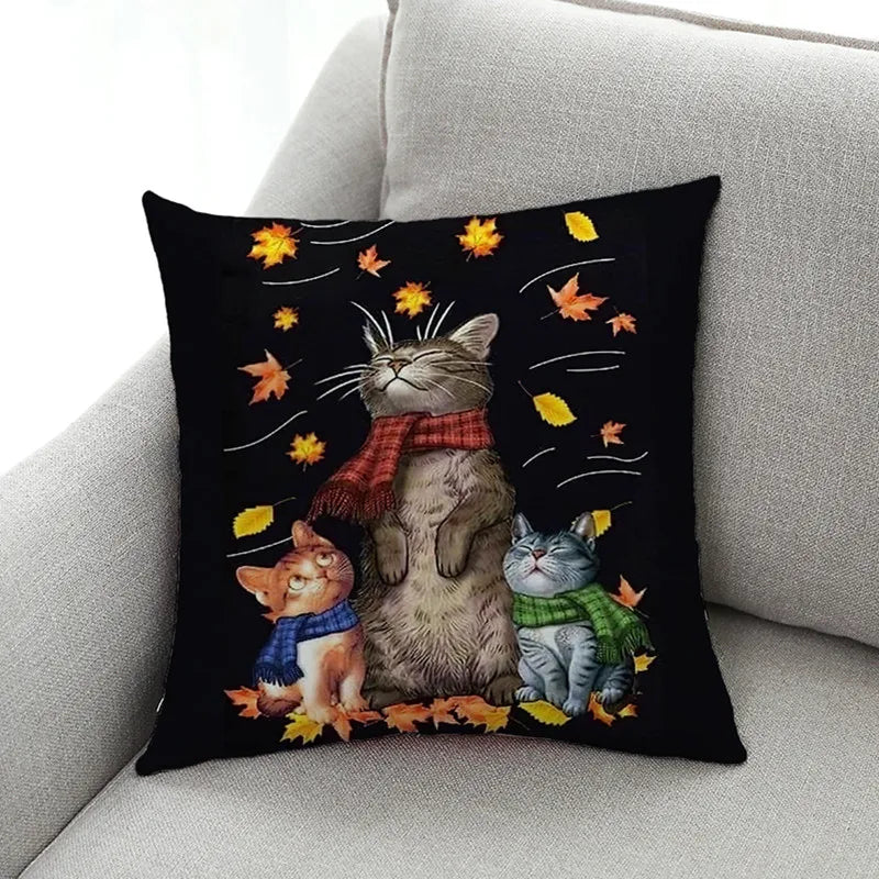 DecorBites™ Cat Design Linen Pillowcase 45x45cm for Home Decor and Cushion Covers