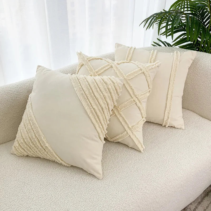 DecorBites™ Boho Geometry Fringed Patchwork Cushion Cover - Decorative Pillowcase
