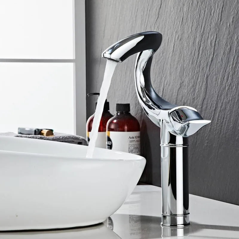 DecorBites™ Black Gold Brass Bathroom Faucet Mixer Sink Tap Deck Mounted Chrome Gray