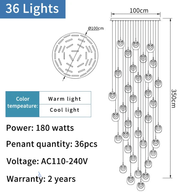 DecorBites™ Gold Crystal Staircase Chandelier: Luxury Indoor Lighting for Dining Room & Hallway
