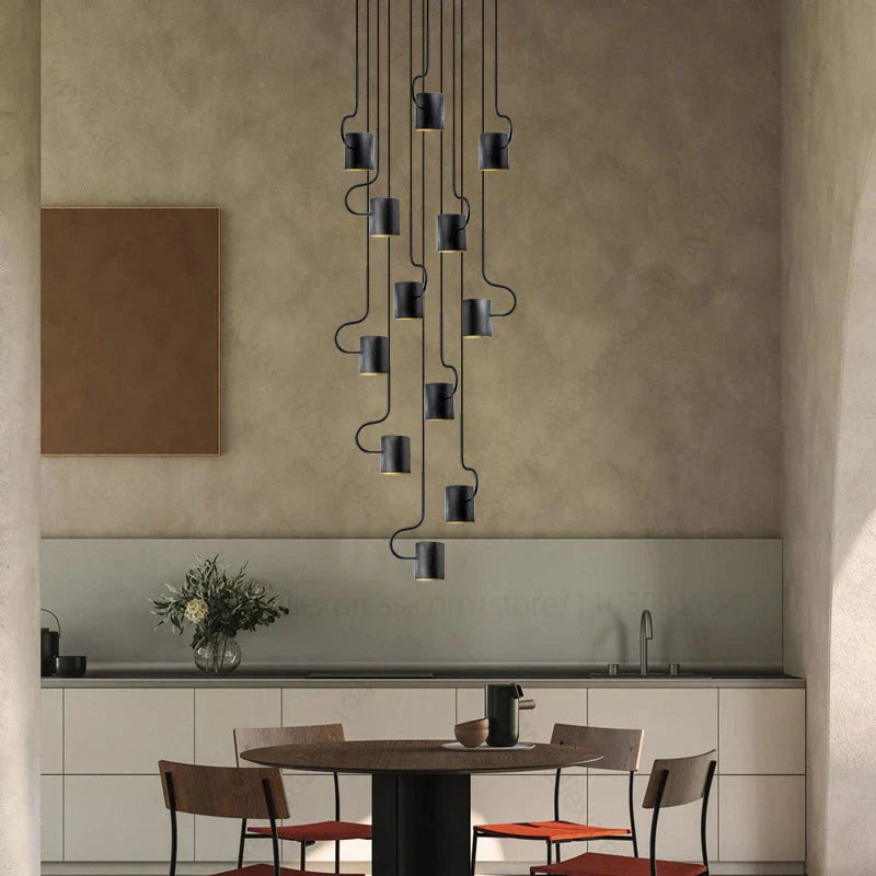 DecorBites™ LED Staircase Chandelier: Adjustable Modern Living Room Lighting for Villa Decoration