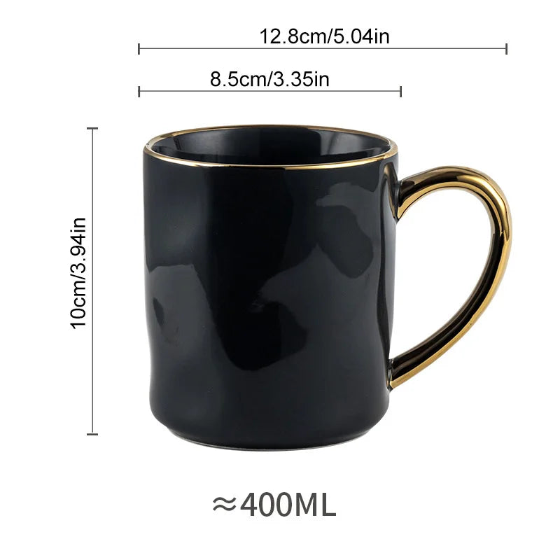 DecorBites™ Nordic Gold Rim Mug Set - Light Luxury Ceramic Coffee Cups with Handle
