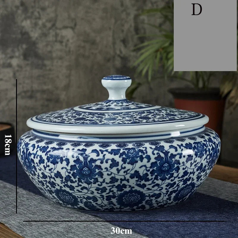 DecorBites™ Blue Flower Ceramic Tea Caddy Jar - Living Room Decor or Home Ornament