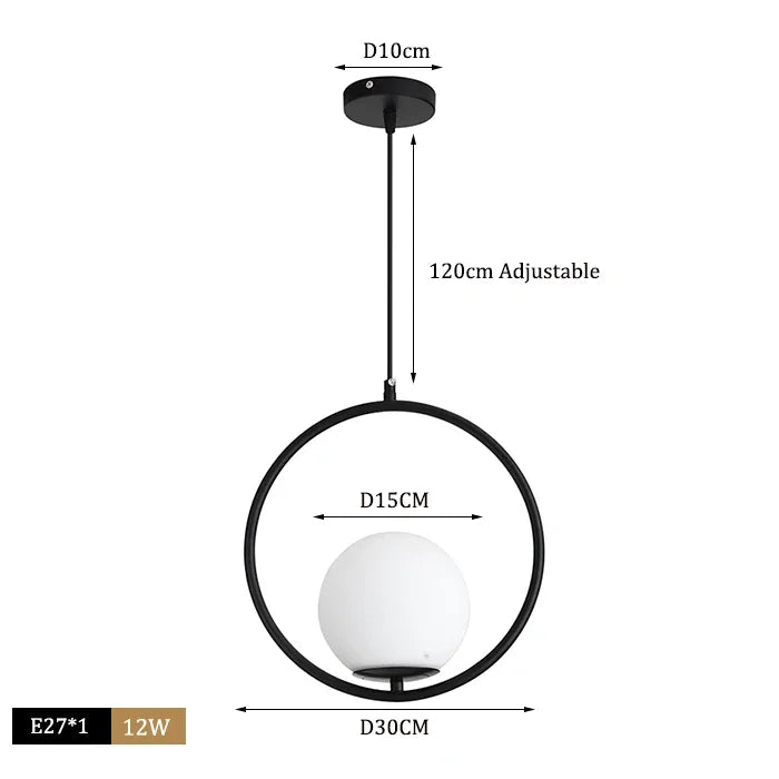 DecorBites™ Glass Ball Pendant Lights Modern LED Brass Black Chrome Suspension Luminaire