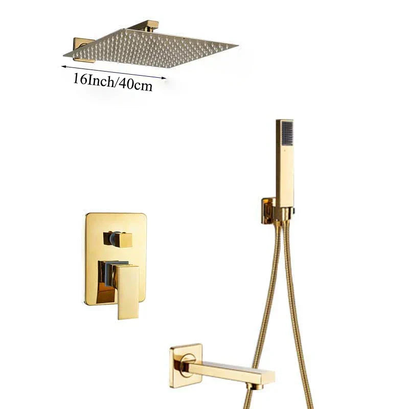 DecorBites™ Golden Bathroom Shower Set with Square Rainfall Head and Concealed Mixer Taps
