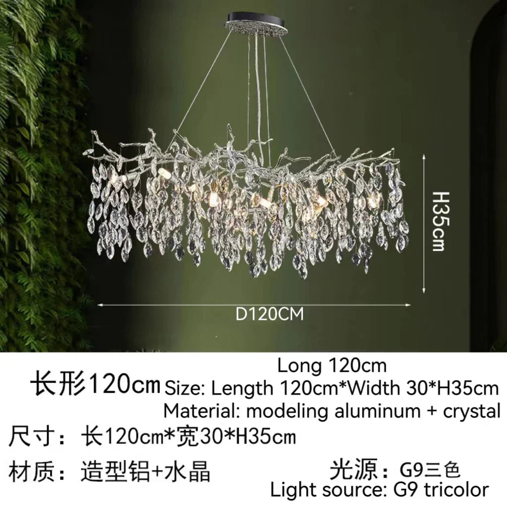 DecorBites™ Golden Crystal Tree Chandelier, Luxury Matte Aluminum Art Ceiling Light for Living Room