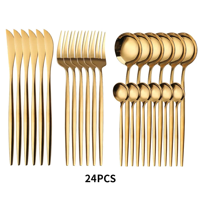 DecorBites™ 24-Piece Gold Stainless Steel Cutlery Set - Elegant Tableware Gift Box