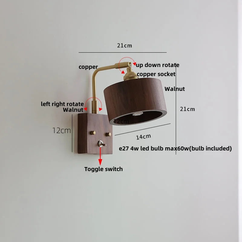 DecorBites™ Clear Glass LED Wall Lights Modern Wood Walnut Copper Stair Fixture