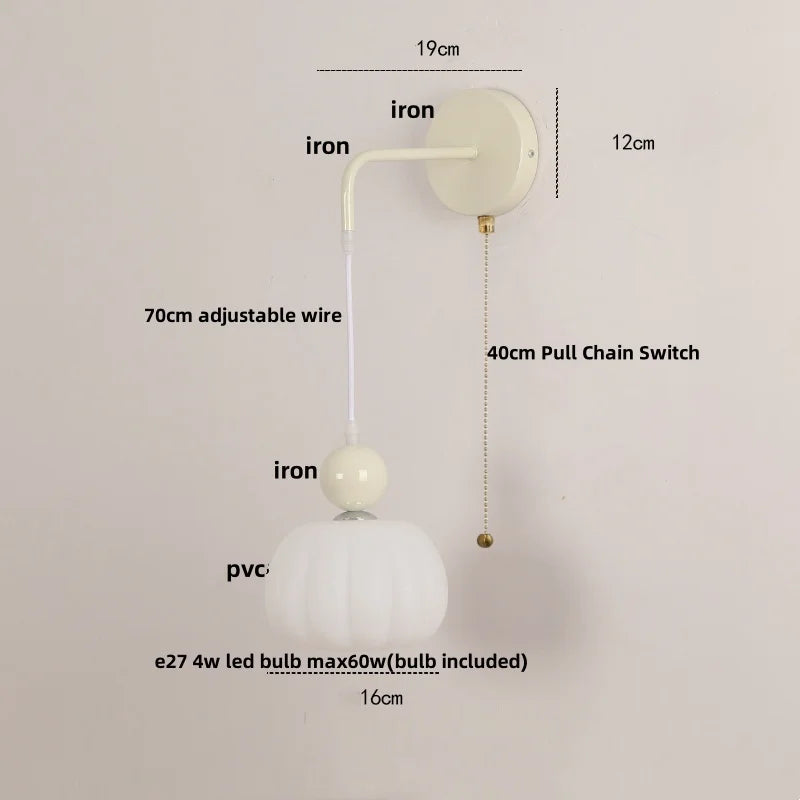 DecorBites™ Iron Nordic LED Wall Light with Pull Chain Switch, Adjustable Glass Bedside Lamp