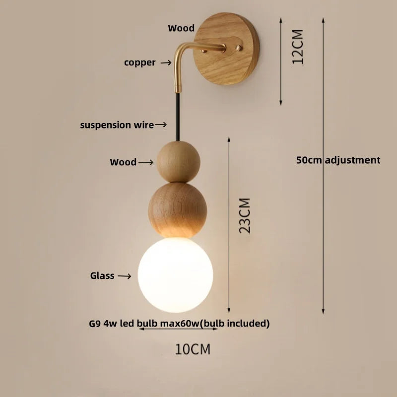 DecorBites™ Adjustable LED Wall Light White Glass Walnut Wood Bar Living Room Mirror Lamp