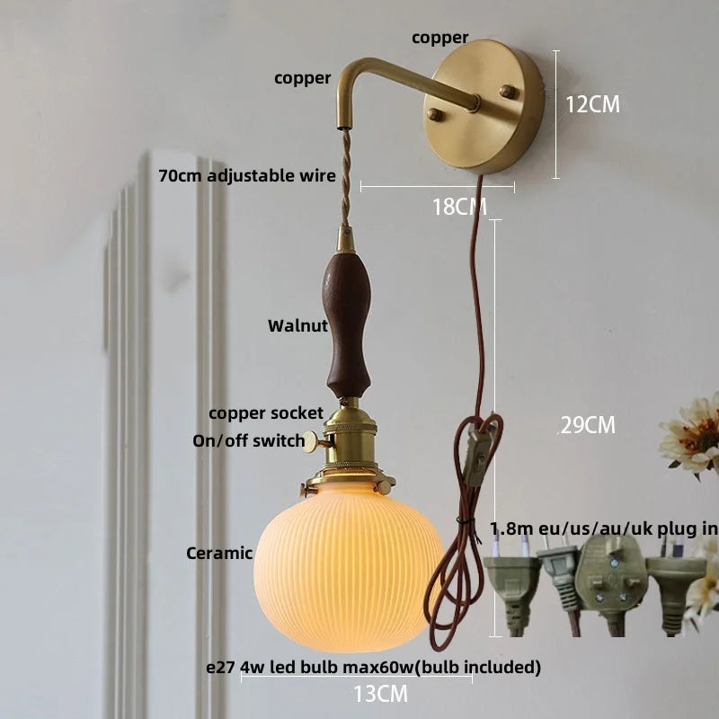 DecorBites™ Ceramic Copper Wall Light Fixture with Pull Chain Switch, E27 LED, Modern Nordic Design