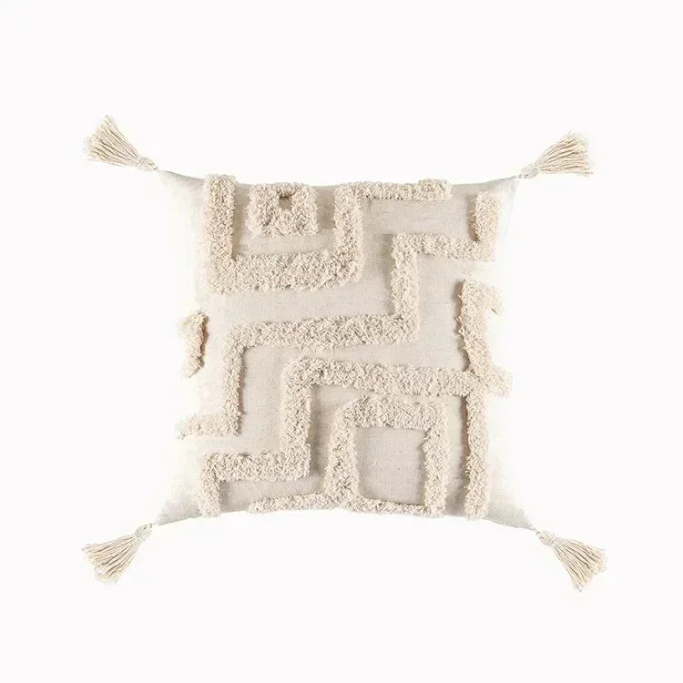 DecorBites™ Bohemian Tufted Tassel Cushion Cover | Plush Embroidered Decorative Pillow for Sofa