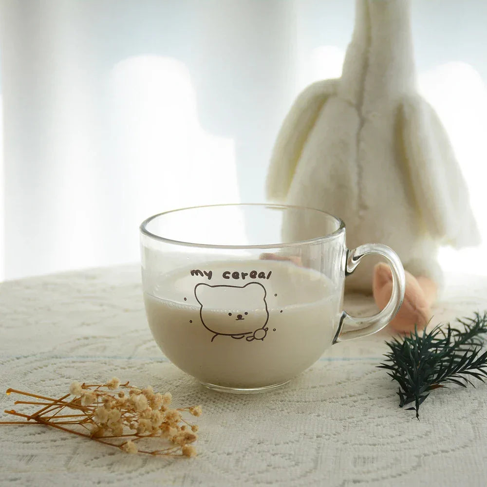 DecorBites™ Bear Print Glass Coffee Mug with Handle for Home & Office
