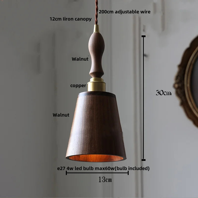 DecorBites™ Clear Glass Walnut Wood LED Pendant Lamp - Nordic Modern Hanging Lights