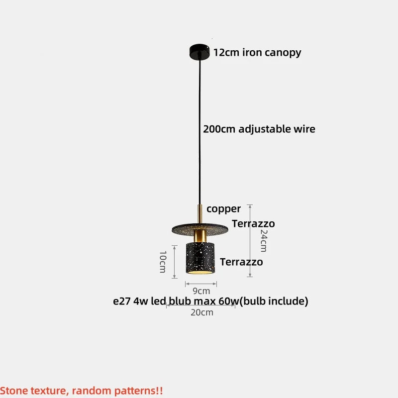 DecorBites™ Black Terrazzo LED Pendant Lamp for Dining Living Room Staircase