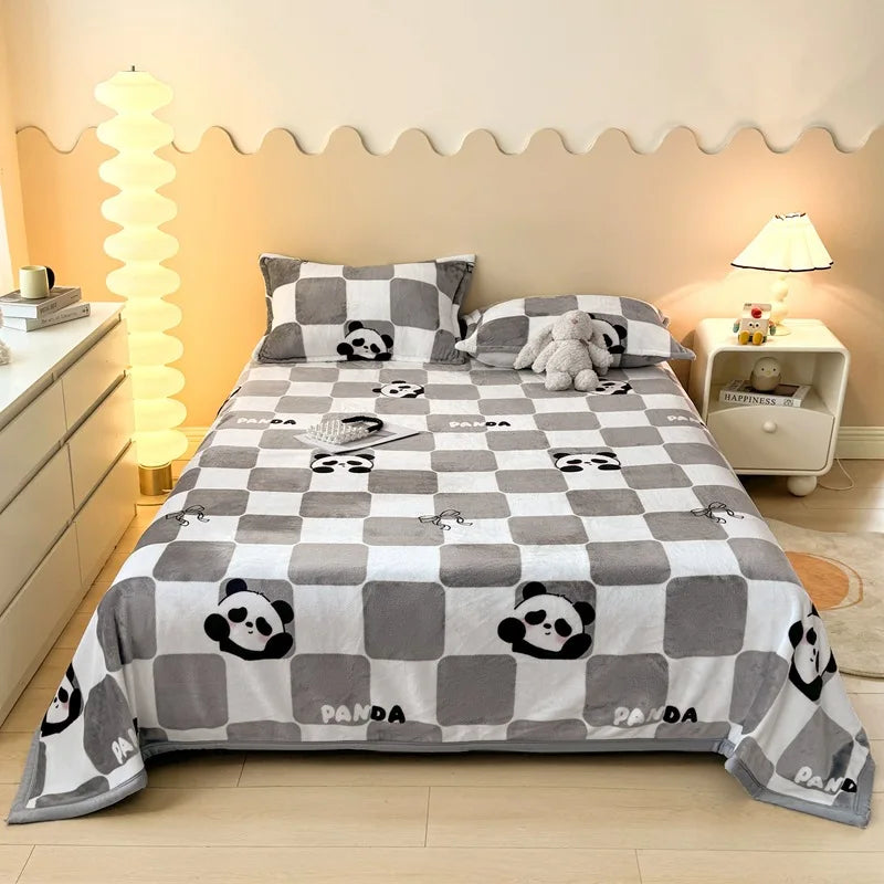 DecorBites™ Cartoon Print Flannel Sofa Cover – Lightweight Plush Blanket for Adults