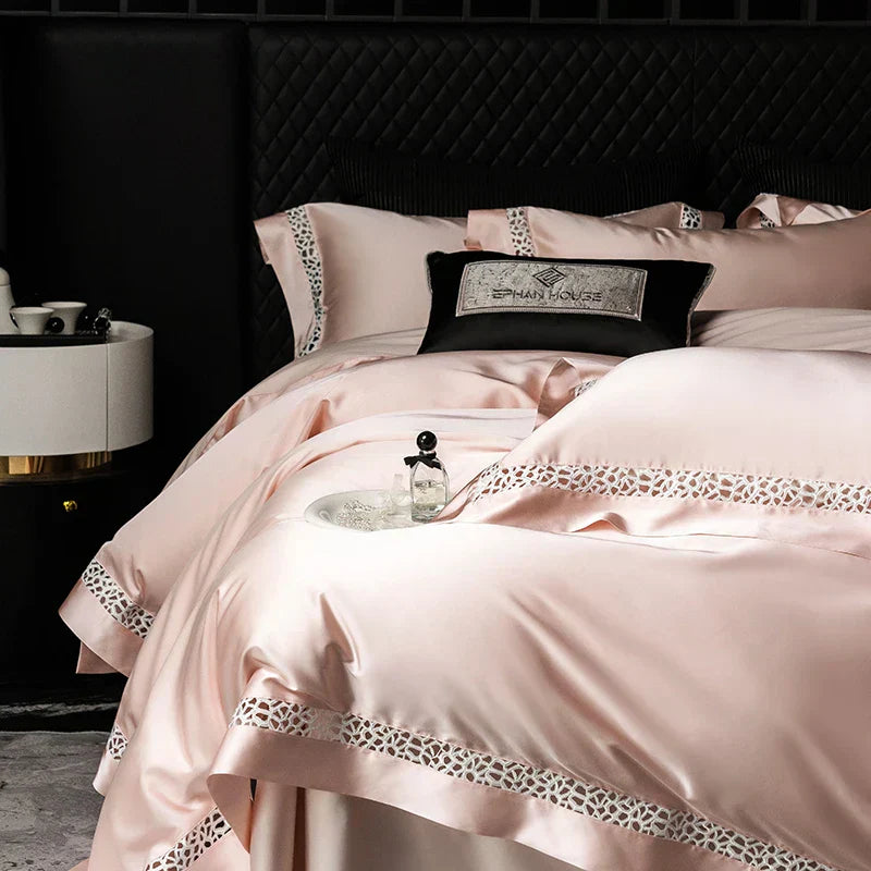 DecorBites™ Brocade Lace Edge Egyptian Cotton Bedding Set - 4Pcs