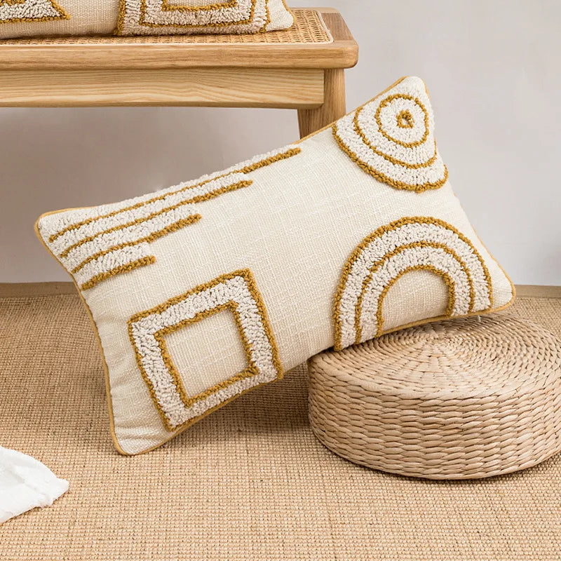 DecorBites™ Geometric Tufted Fringed Cushion Cover for Stylish Home Decor