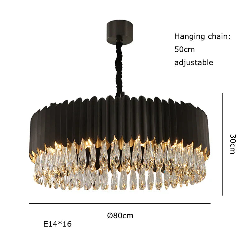 DecorBites™ Crystal 2024 Ceiling Chandeliers: Modern Dimmable LED Round Lamps Black