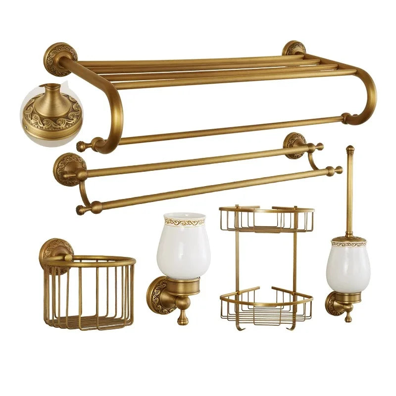 DecorBites™ Carved Antique Bronze Brass Bathroom Accessories Set with Solid Bath Hardware