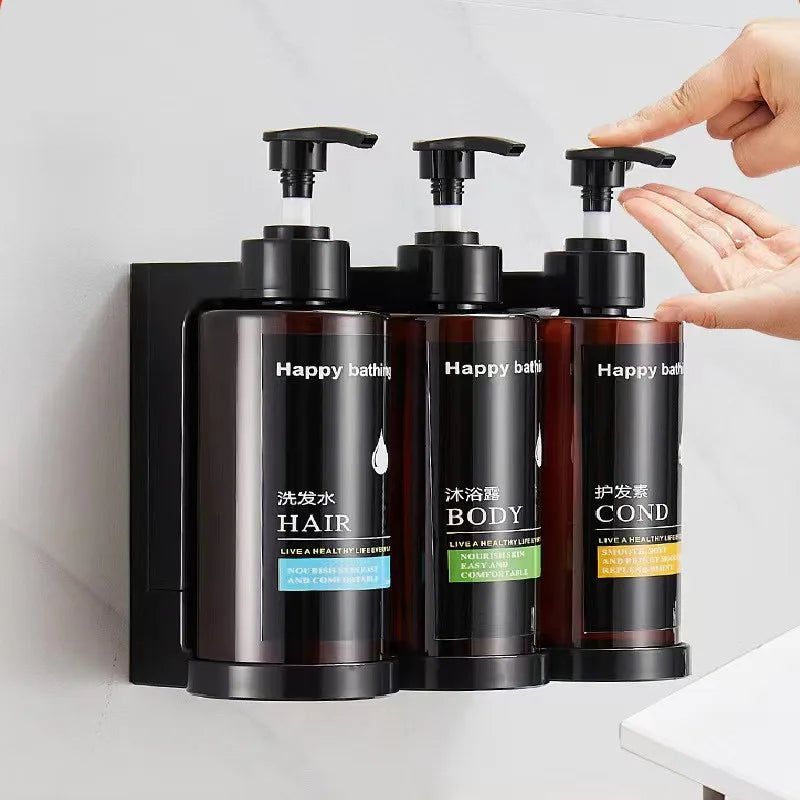 DecorBites™ Amber Soap Dispenser & Shampoo Bottles Set for Drill-Free Bathroom Storage