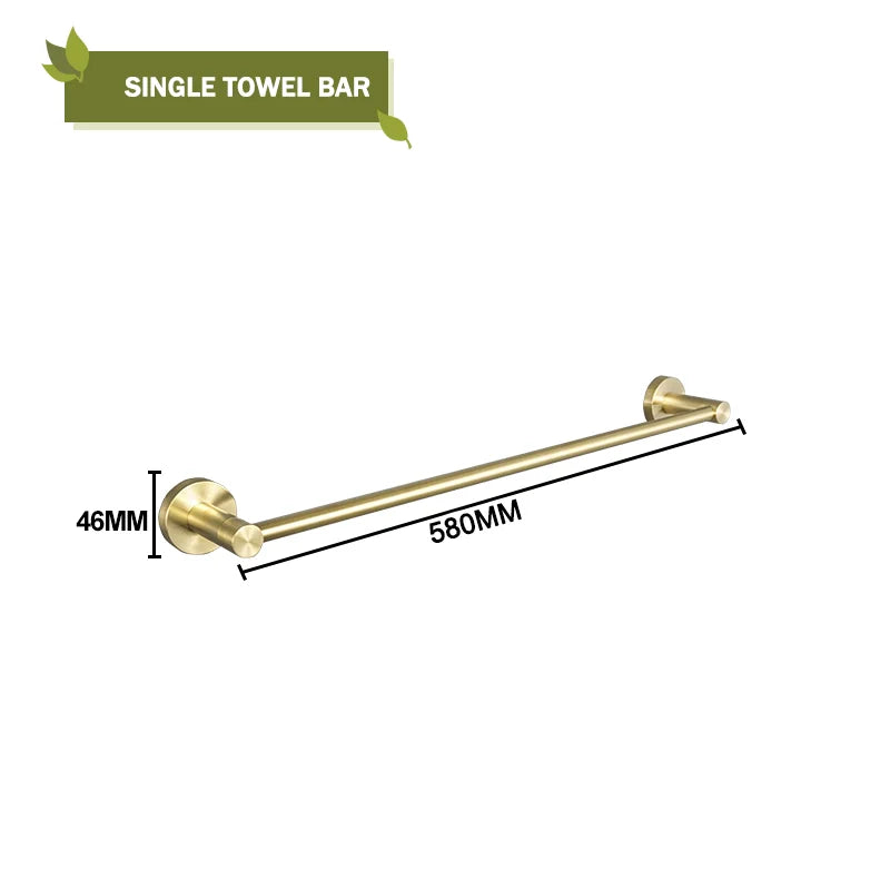 DecorBites™ Brushed Gold Bath Hardware Set: Paper Holder, Towel Bar, Robe Hook - Wall Mount Bathroom Accessories