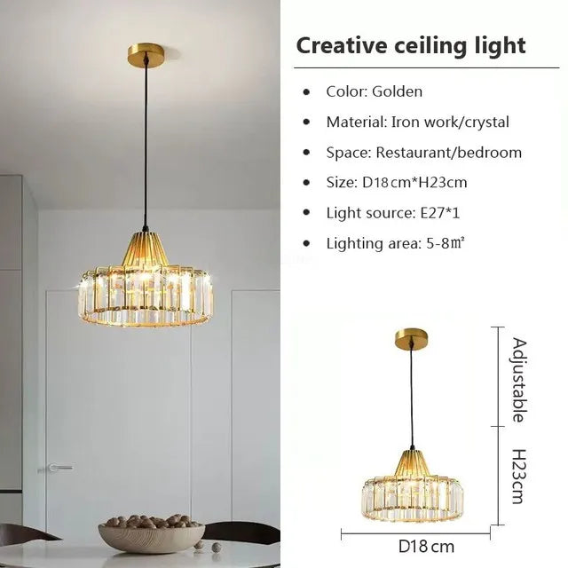 DecorBites™ Crystal LED Pendant Light: Retro Gold Lampshade for Living Room, Bedroom, Dining Room