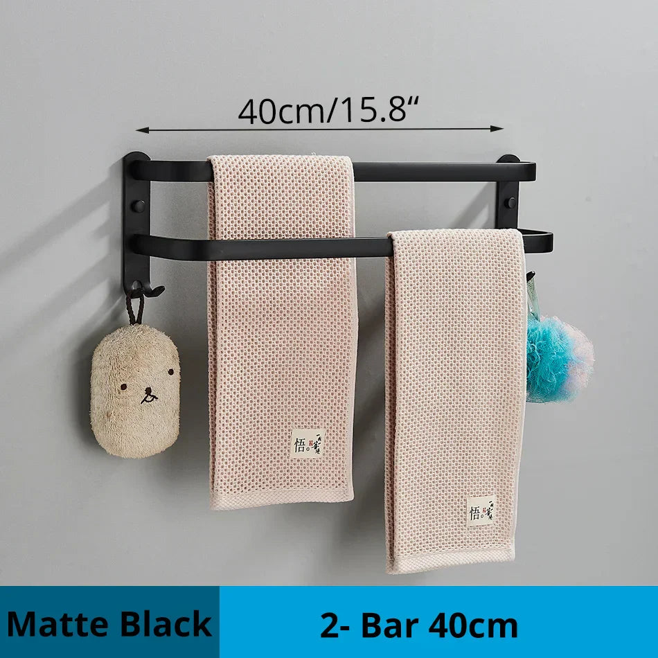 DecorBites™ Aluminum Bathroom Towel Rack with Hook, Wall Mounted Multiple Layer Cloth Hanger