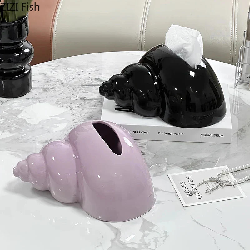 DecorBites™ Conch Ceramic Tissue Box: Charming Table Decoration & Paper Towel Case