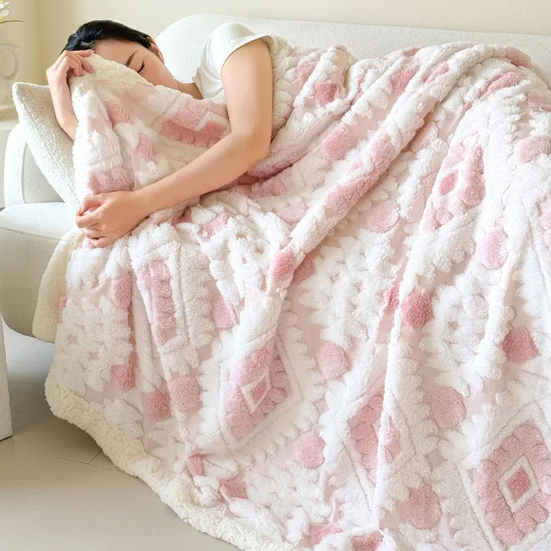 DecorBites™ Geometric Jacquard Taff Velvet Blanket Lamb Wool Warm Nap Bed Sheets