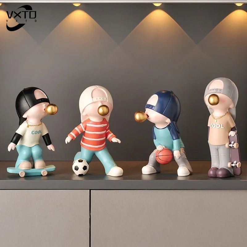 DecorBites™ Boys Sports Statues: Basketball, Football, Skateboarding. Children's Decor, Gifts, Sculpture.