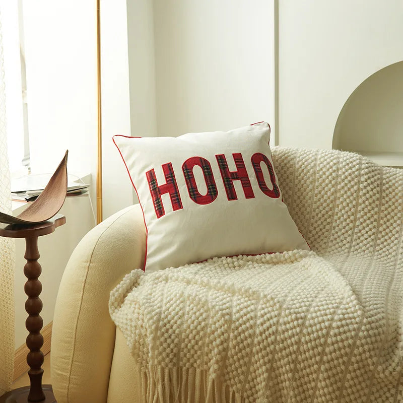 DecorBites™ Christmas Cartoon Letter Embroidered Pillow Cover Festive Sofa Cushion