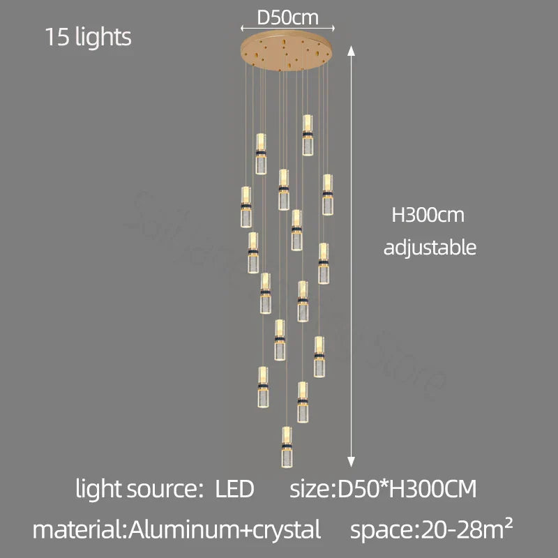 DecorBites™ Crystal Columnar Chandelier Stair Lamp Household Bubble Living Room Restaurant Bar Villa Lightning