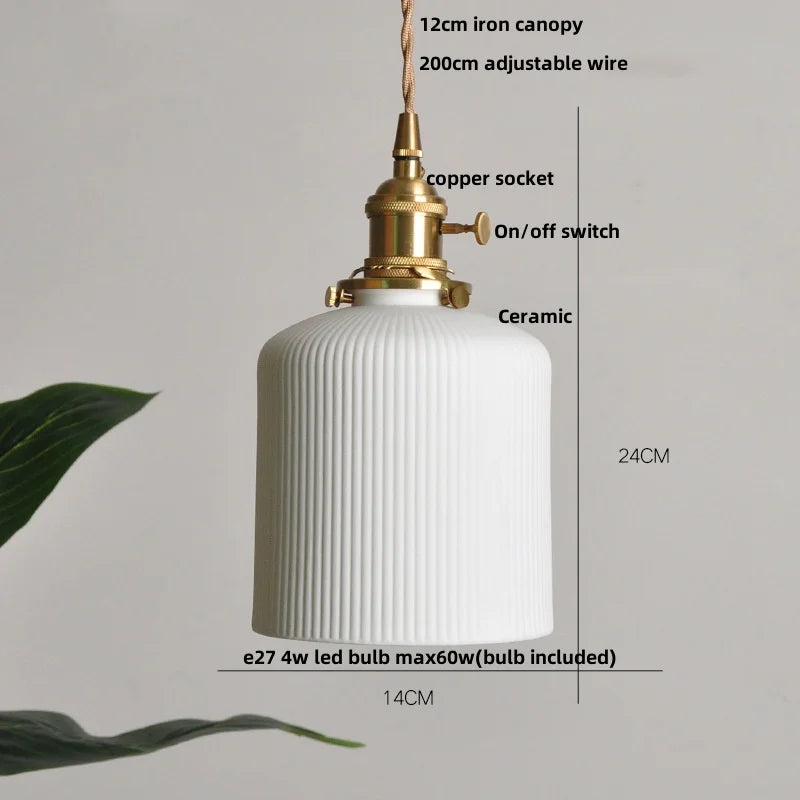 DecorBites™ Ceramic LED Pendant Light Fixture with Adjustable Wire, Brass Knob Switch