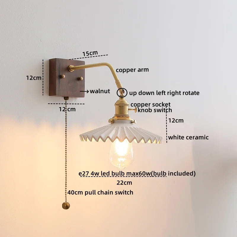 DecorBites™ Ceramic LED Wall Sconce Pull Chain Switch Mirror Light Fixtures